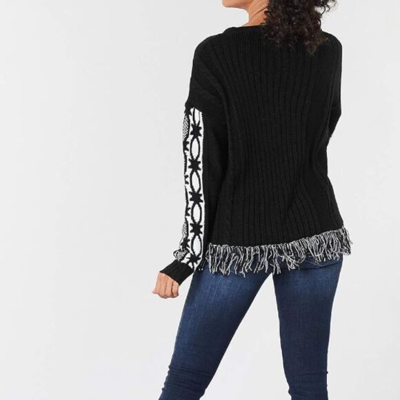 NWT Desigual Jers Brixton Wool Blend Knitted Heart Pullover Sweater Black White - Picture 2 of 15